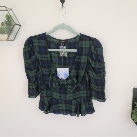 NWT Majorelle Green Plaid Blouse XS - Picture 2 of 3